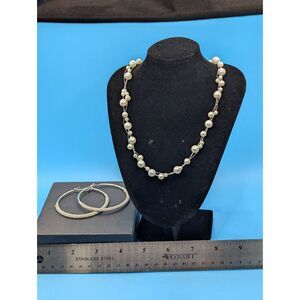 *Floating faux pearl necklace w/ silver toned hoops